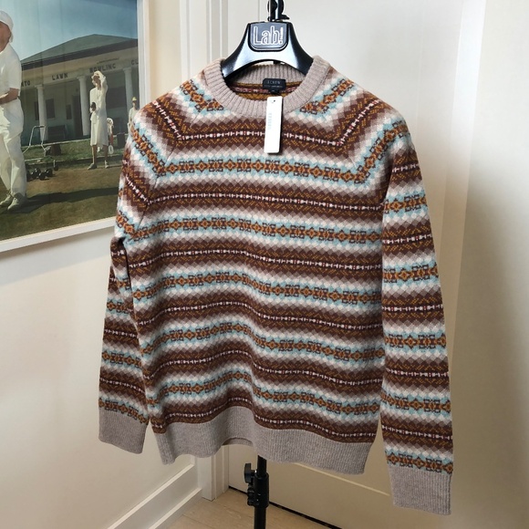 J Crew Men's Fair Isle Sweater, Brown Multi-Colour Size Medium NEW WITH TAGS - Picture 1 of 6